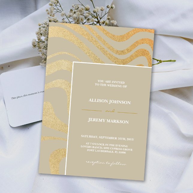 Elegante Moderne Champagne Gold Hochzeit Einladung (Elegant Modern Champagne Gold Wedding Invitation)