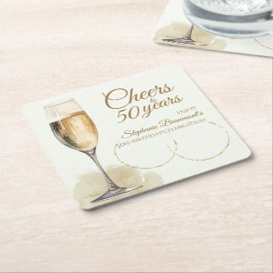 Elegante moderne Champagner-Cheers zum 50. Geburts Rechteckiger Pappuntersetzer