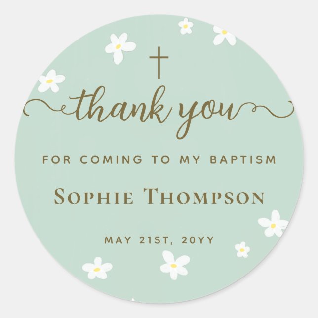 Elegante Moderne Chic Green Daisy Floral Vielen Da Runder Aufkleber (Vorderseite)