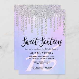 Elegante moderne Chick Diamond Tropfen 16 . Geburt Einladung