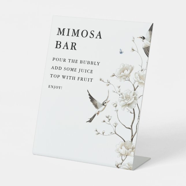 Elegante Moderne Chinoiserie Flora Mimosa Bar Sockelschild (Vorderseite)