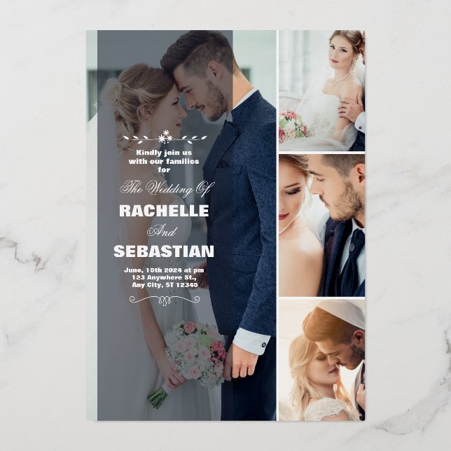 Elegante, moderne Collage Wedding Einladung | Rach (Vorderseite)