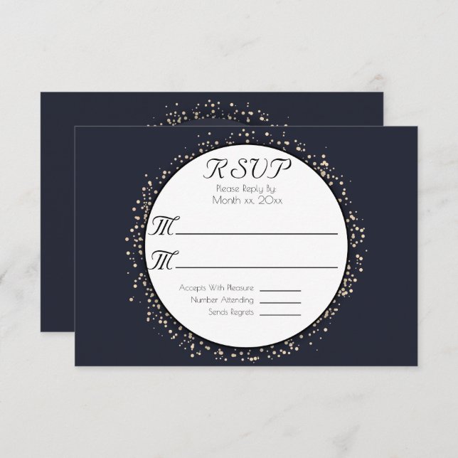 Elegante moderne Confetti Gold Wedding RSVP Card (Vorne/Hinten)
