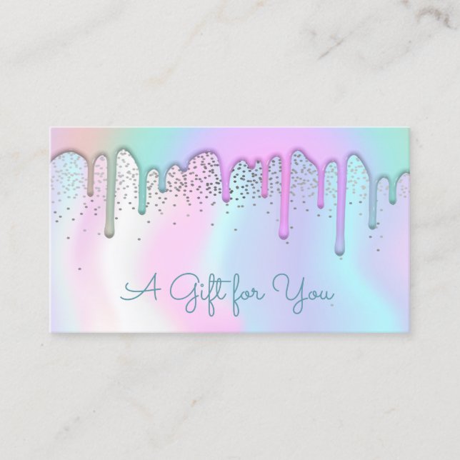 Elegante Moderne Confetti Rainbow Tropfen Holograp Rabattkarte (Vorderseite)
