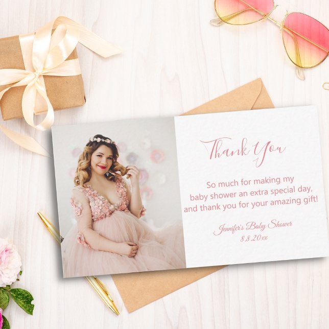 elegante moderne Danksagung Babydusche Foto pink Mitteilungskarte (Von Creator hochgeladen)