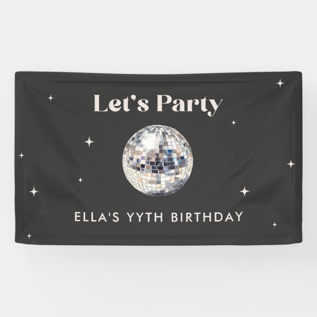 Elegante moderne Disco Ball Geburtstag Banner (Horizontal)