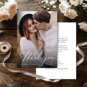 Elegante moderne Drehbuch minimalistische Hochzeit Dankeskarte