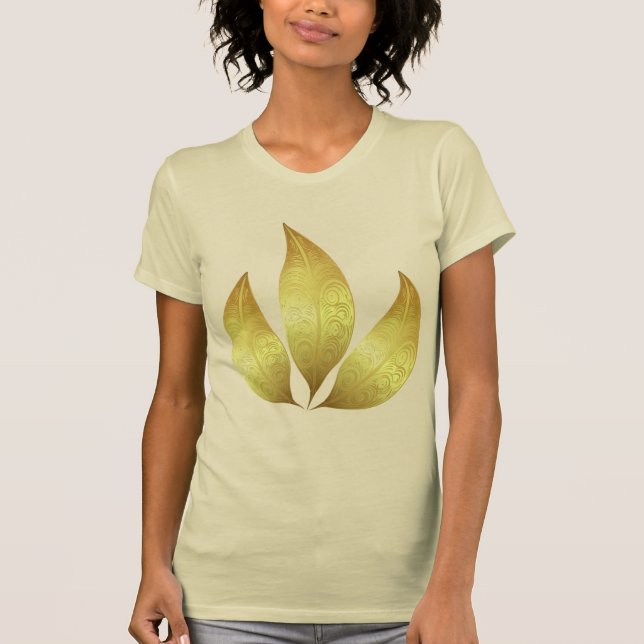 Elegante moderne drei goldene Blätter mit Ziergege T-Shirt (Vorderseite)