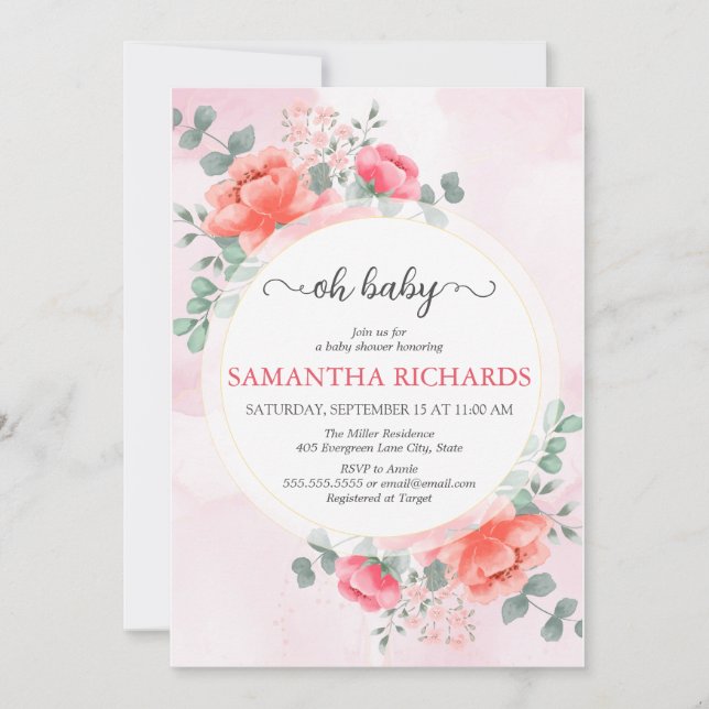 Elegante Moderne Dusche in Rosa Aquarell Babydusch Einladung (Vorderseite)