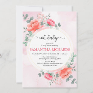 Elegante Moderne Dusche in Rosa Aquarell Babydusch Einladung