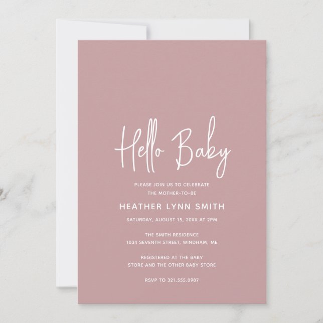 Elegante Moderne Dusty Rose Girl Hello Baby Shower Einladung (Vorderseite)