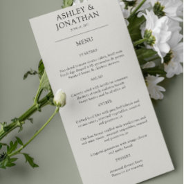 Elegante moderne, einfache Elemente Hochzeit Menükarte