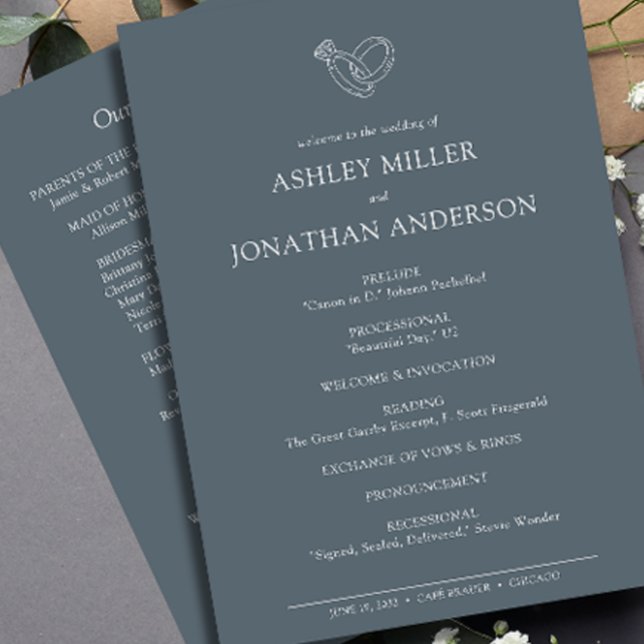 Elegante moderne, einfache Elemente Hochzeit Programm (Von Creator hochgeladen)