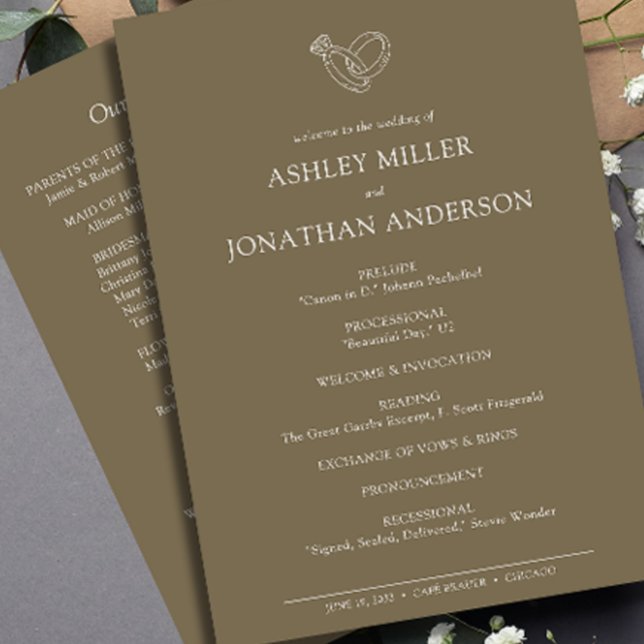 Elegante moderne, einfache Elemente Hochzeit Programm (Von Creator hochgeladen)