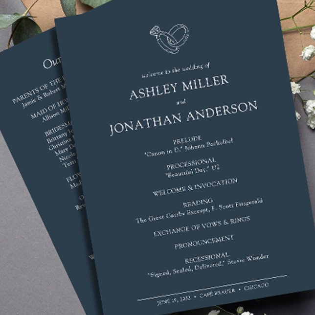 Elegante moderne, einfache Elemente Hochzeit Programm (Von Creator hochgeladen)