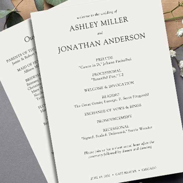 Elegante moderne, einfache Elemente Hochzeit Programm (Von Creator hochgeladen)