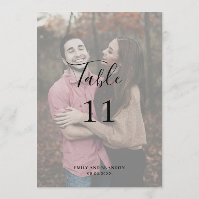 Elegante moderne, einfache Foto Hochzeit-Tischnumm (Vorderseite)