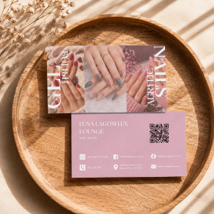 Elegante moderne einfache rosa Foto-Nagel-Künstler Visitenkarte