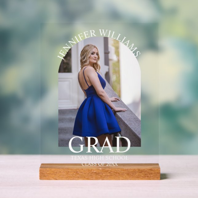 elegante, moderne, einfache Skript-Abschluss-Foto Acrylschild (Neutral)