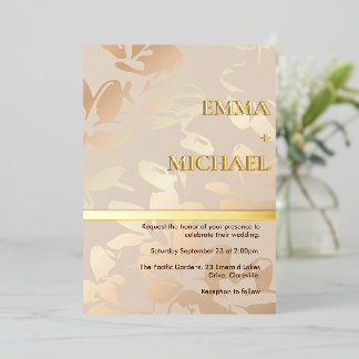 Elegante, moderne einfarbige Goldfolie Folieneinladung