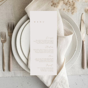Elegante moderne Elfenbein- und Beige-Hochzeit Menükarte