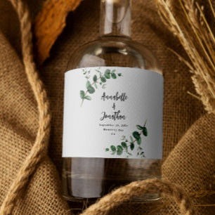 Elegante, moderne Eukalyptus-botanische Hochzeit Alkoholflaschenetikett