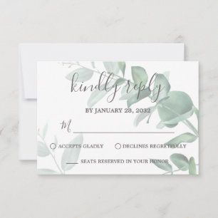 Elegante, moderne Eukalyptus-Grünpflanzen Hochzeit RSVP Karte