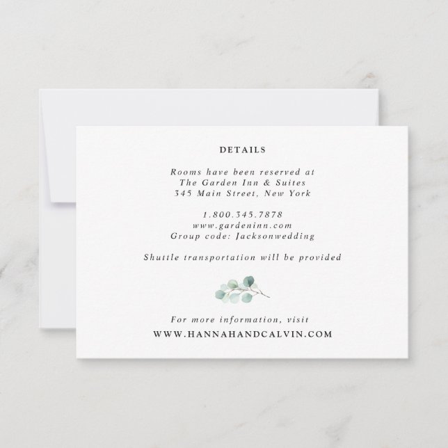 Elegante moderne Eukalyptus Wedding Details Card Einladung (Vorderseite)