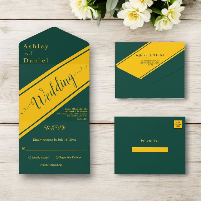 Elegante moderne Extravagante Hochzeit in Grün und All In One Einladung (Von Creator hochgeladen)