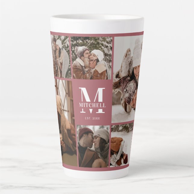 Elegante Moderne Familienfoto Collage Mit Monogram Milchtasse (Vorderseite)