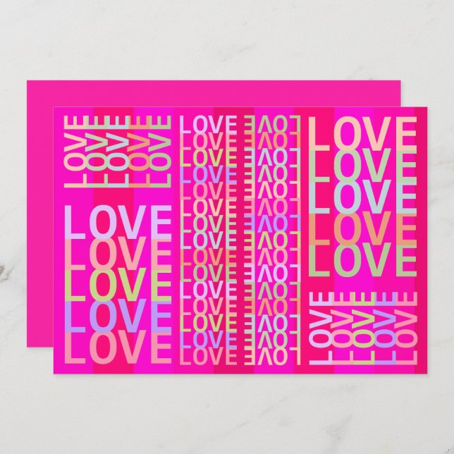 Elegante, moderne, farbenfrohe "LIEBE" Typografie  Karte (Vorne/Hinten)