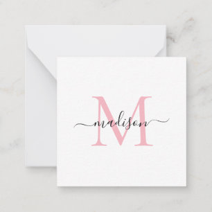 Elegante Moderne Feminine Monogram Script Rosa Ros Mitteilungskarte