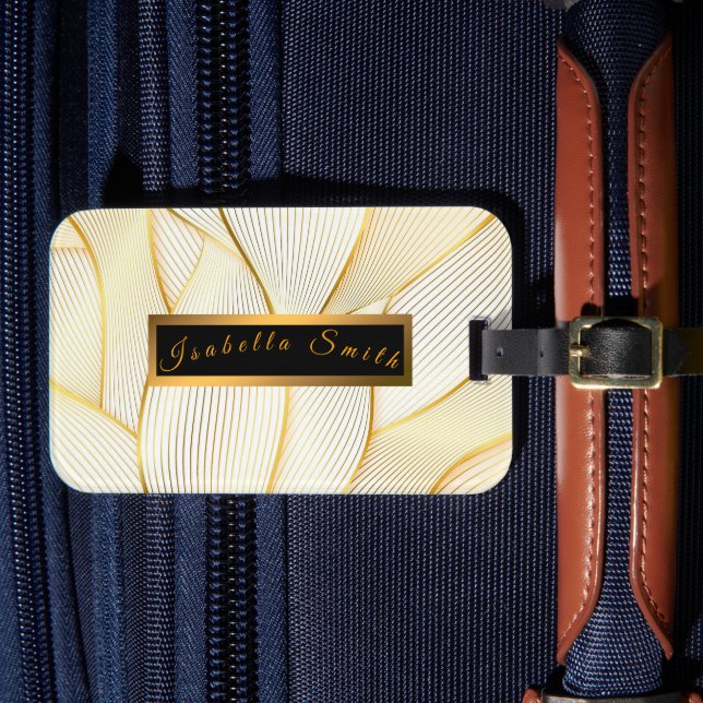 Elegante, moderne Floral Gold White Line Kollektio Gepäckanhänger (Vorderseite Insitu 4)