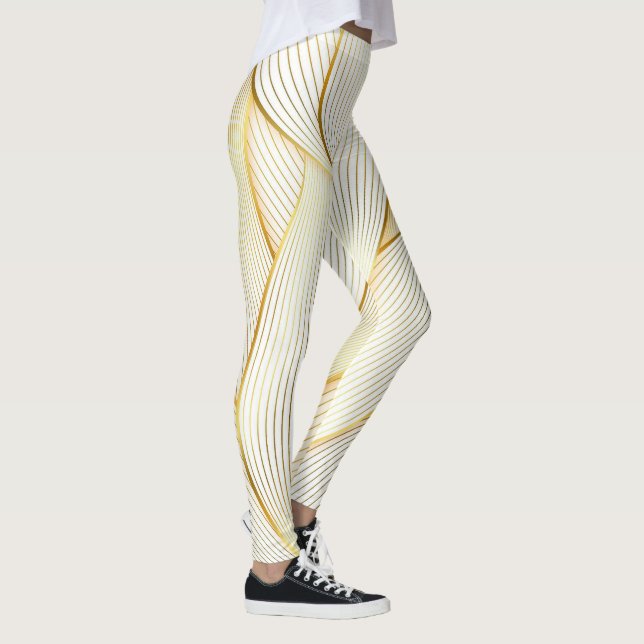 Elegante, moderne Floral Gold White Line Kollektio Leggings (Rechts)