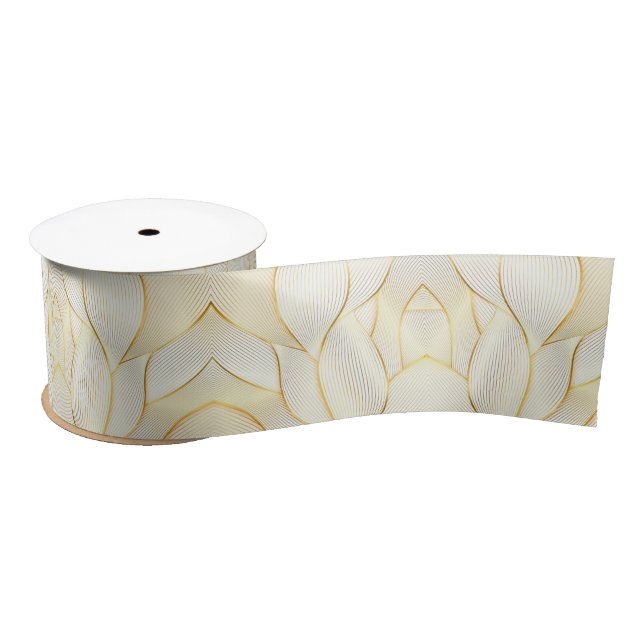 Elegante, moderne Floral Gold White Line Kollektio Satinband (Spule)