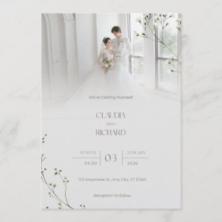 Elegante moderne Floral-Hochzeitseinladung | Minim Einladung