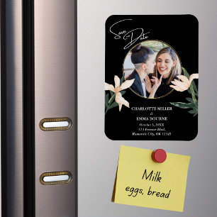 Elegante moderne florale Foto-Hochzeit Save The Da Magnet
