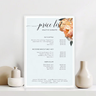 Elegante, moderne, florale Peonien-Preisliste Poster