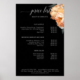 Elegante, moderne, florale Peonien-Preisliste Poster