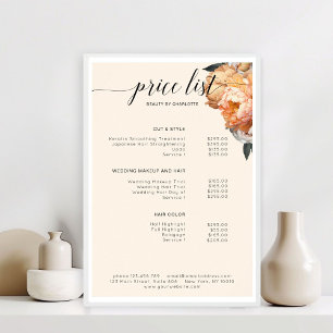 Elegante, moderne, florale Pfingstrosen-Preisliste Poster