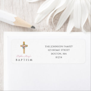 Elegante moderne florale religiöse Kreuz-Taufe