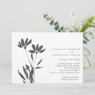 Elegante moderne florale schwarze weiße Hochzeit Einladung