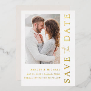 Elegante moderne Foto-Hochzeit Save the Date Gold Folieneinladung