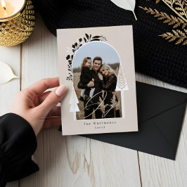 Elegante Moderne Freude Foto Evergreen Christmas T Feiertagskarte