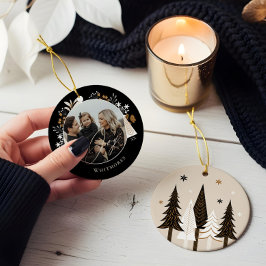 Elegante Moderne Freude Foto Evergreen Christmas T Keramik Ornament