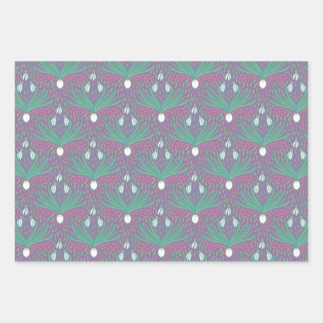 Elegante, moderne Frühlingssnowdrop Blume Wrappi Geschenkpapier Set (Vorderseite)