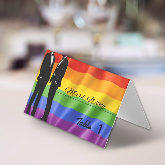 Elegante moderne Gay Men Wedding Rainbow Platzkart (Von Creator hochgeladen)