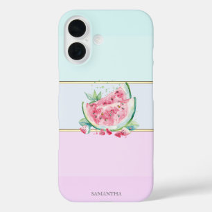 Elegante moderne gestreifte Wassermelone iPhone 16 Hülle