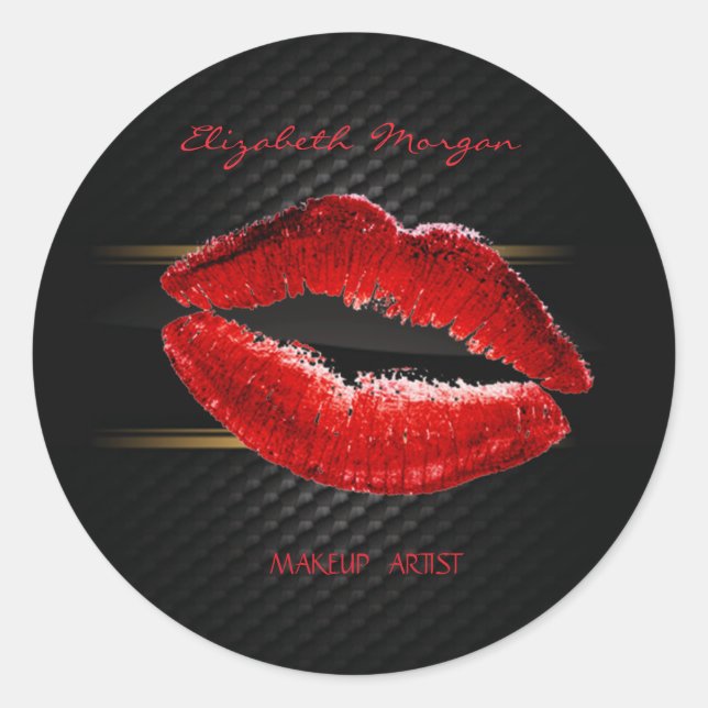 Elegante moderne Girly, Glitterie Rote Lippen, Sch Runder Aufkleber (Vorderseite)