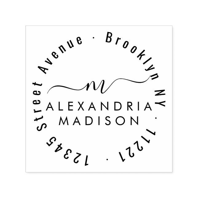 Elegante Moderne Girly Script Monogram-Adresse Permastempel (Design)